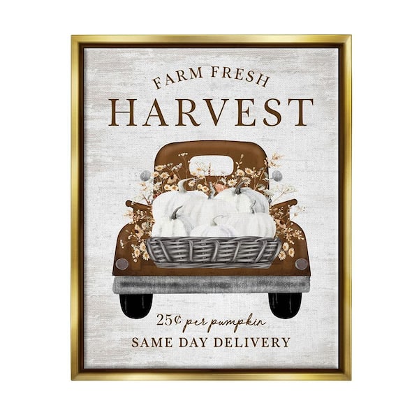 Stupell Industries Farm Pumpkin Harvest by Lettered and Lined 1-Piece Floater Frame Graphic Print Travel Poster Art Print 21 in. x 17 in.