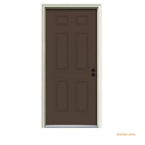 32 in. x 80 in. 6-Panel Dark Chocolate Painted Steel Prehung Left-Hand Inswing Front Door w/Brickmould