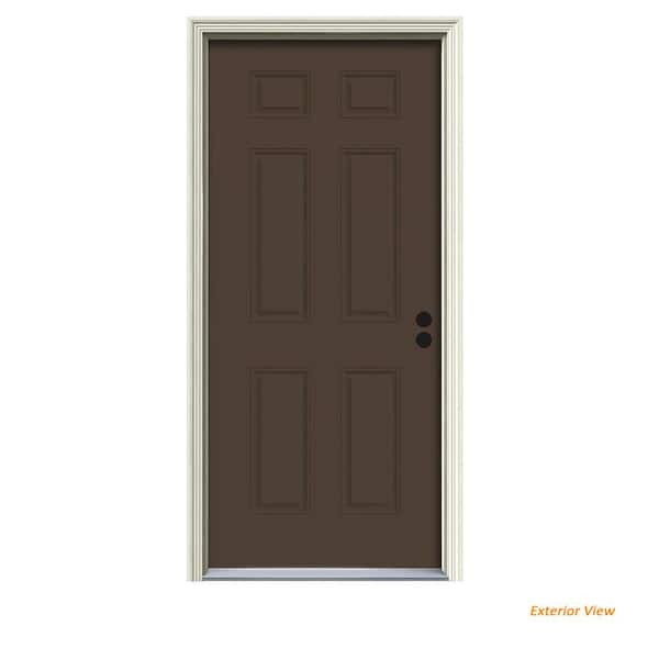 JELD-WEN 32 in. x 80 in. 6-Panel Dark Chocolate Painted Steel Prehung Left-Hand Inswing Front Door w/Brickmould