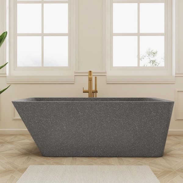 64.9 in. x 29.5 in. Freestanding Soaking Bathtub with Center Drain in Gray
