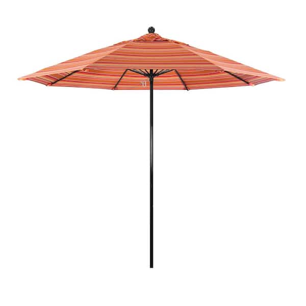 California Umbrella 9 ft. Black Fiberglass Commercial Market Patio Umbrella with Fiberglass Ribs and Push Lift in Dolce Mango Sunbrella