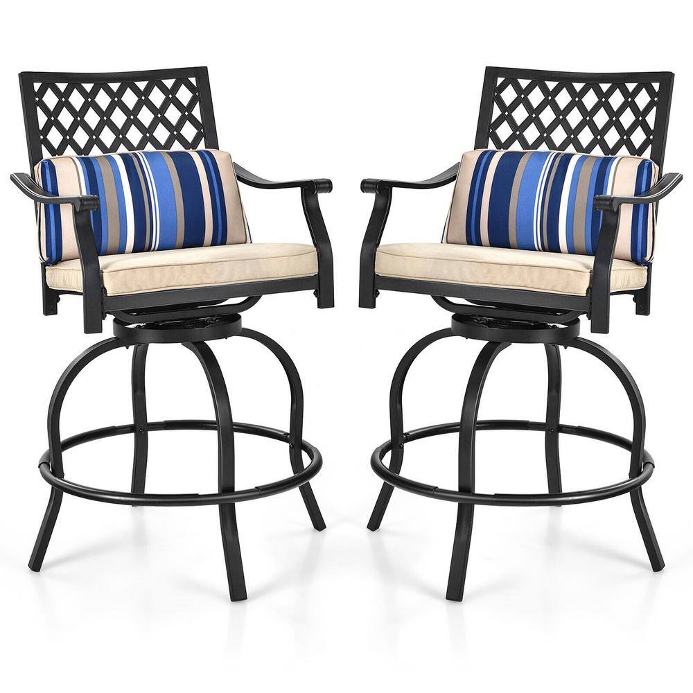 Swivel Metal Outdoor Bar Stool with Soft Beige Cushion (2-Pack) price history on PriceWatchPro
