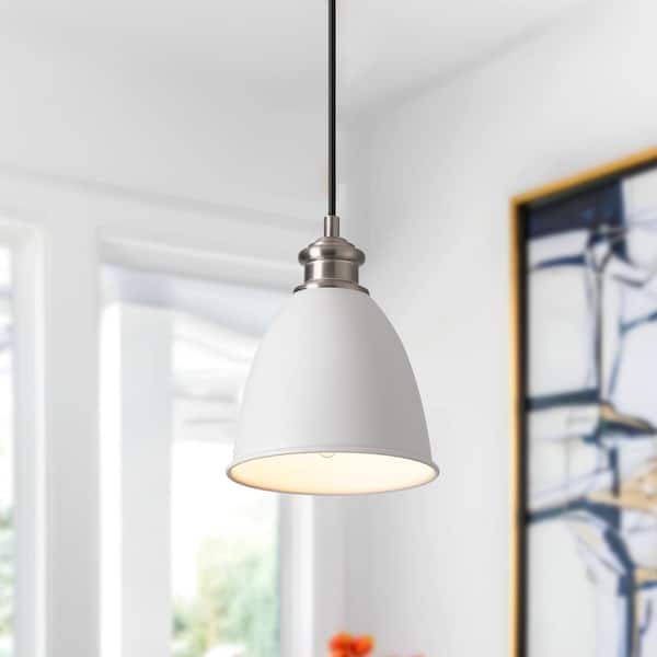 Monrovia Modern 1-Light Matte White Dimmable Pendant Light with Steel Shade