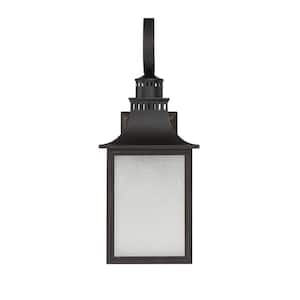 Monte Grande 7 in. W x 17.75 in. H 1-Light English Bronze Hardwired Outdoor Wall Lantern Sconce with Cream Seeded Glass