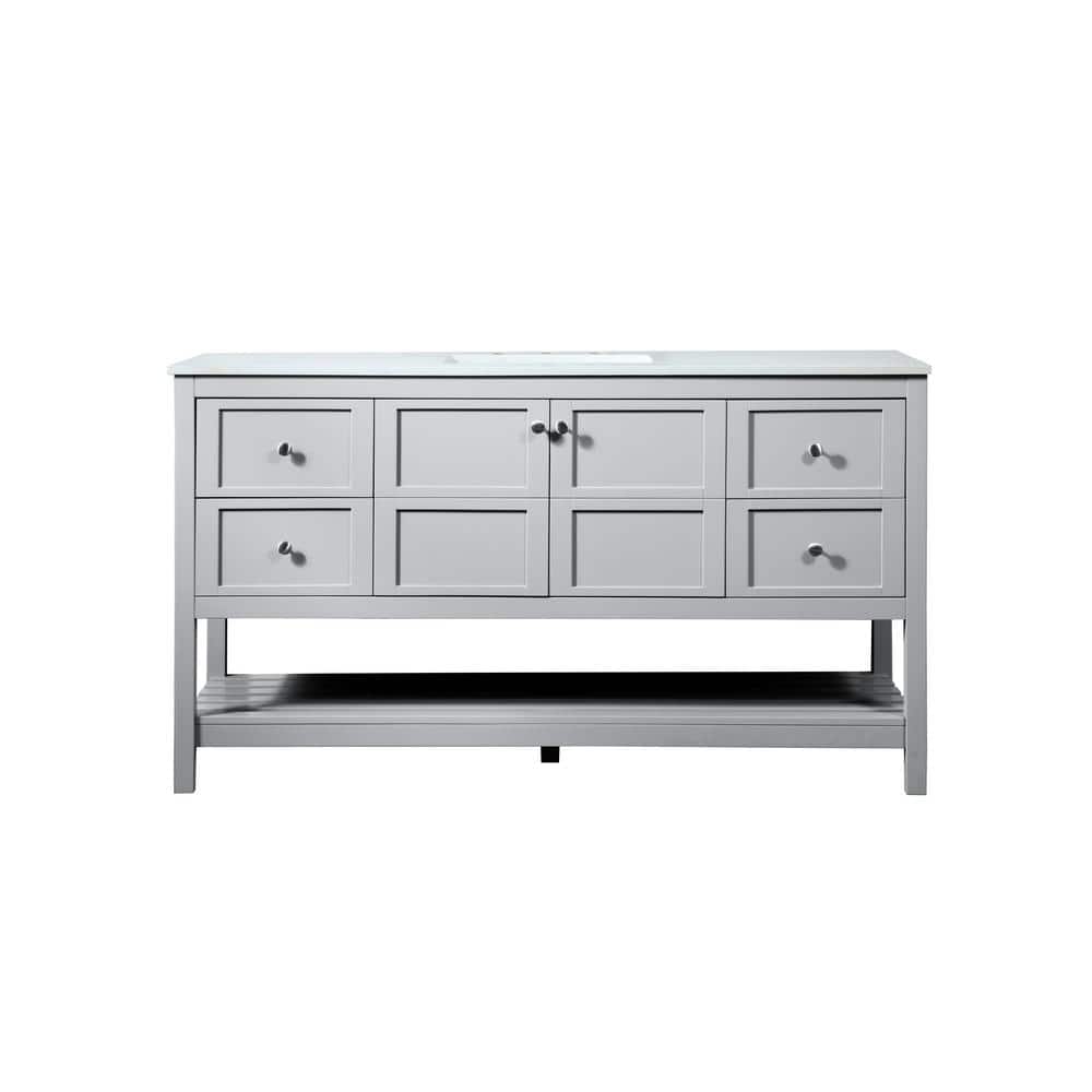 Simply Living 60 in. Single Bathroom Vanity in Grey with Quartz Vanity Top 