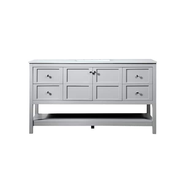 Unbranded Simply Living 60 in. Single Bathroom Vanity in Grey with Quartz Vanity Top in Calacatta White