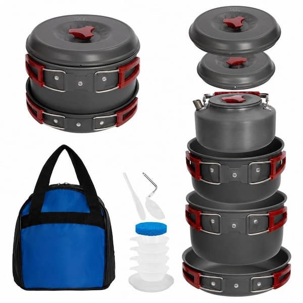 13-Piece Aluminum Camping Cookware Set, Lightweight Backpacking Cooking Set, Outdoor Cook Gear for Family Hiking, Picnic