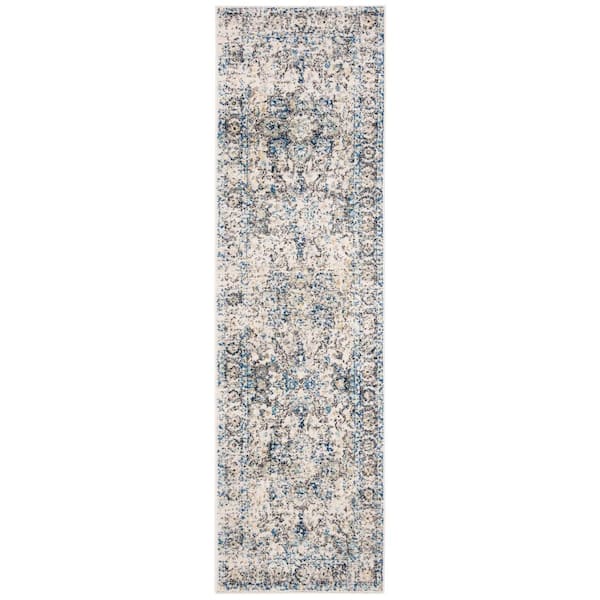 SAFAVIEH Madison Gray/Ivory 2 ft. x 10 ft. Distressed Border Runner Rug