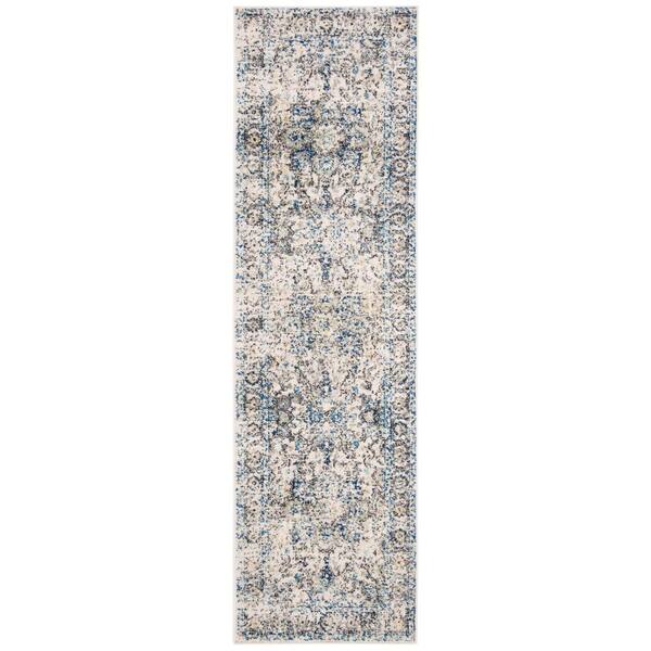 SAFAVIEH Madison Gray/Ivory 2 ft. x 22 ft. Distressed Border Runner Rug