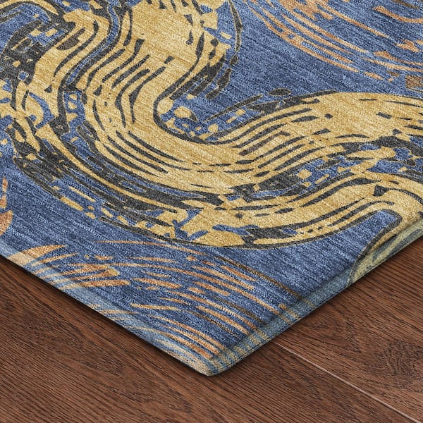 Mayfield Premium Machine Washable Abstract AMF2461 Navy 8 ft. x 10 ft. Area Rug