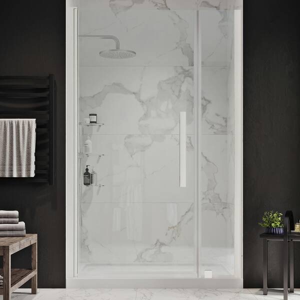 Ove Decors Pasadena 36 in. L x 32 in. W x 72 in. H Alcove Shower Kit with Pivot Frameless Shower Door in Orb and Shower Pan