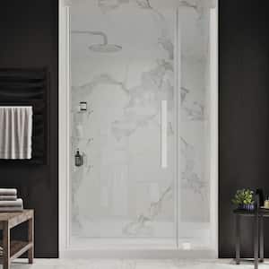 Pasadena 36in. L x 36in. W x 75in. H Alcove Shower Kit w/Pivot Frameless Shower Door in SN w/ Shelves and Shower Pan