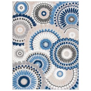 Cabana Gray/Blue 8 ft. x 10 ft. Medallion Floral Indoor/Outdoor Patio  Area Rug