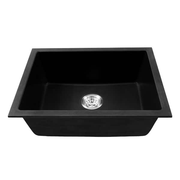 22 in. Undermount Single Bowl Black Quartz Composite Kitchen Sink