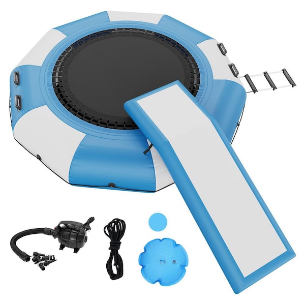 Inflatable Water Bouncer, 10ft. Recreational Water Trampoline, Portable Bounce Swim Platform with Slide