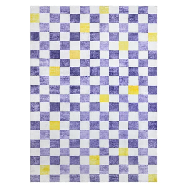 TOWN & COUNTRY PLAY Niko Checkmate Purple/Multi 6 ft. x 9 ft. Indoor Area Rug
