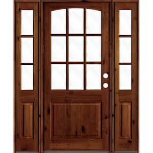 60 in. x 96 in. Knotty Alder Left-Hand/Inswing 9-Lite Clear Glass Red Chestnut Stain Wood Prehung Front Door/Sidelites