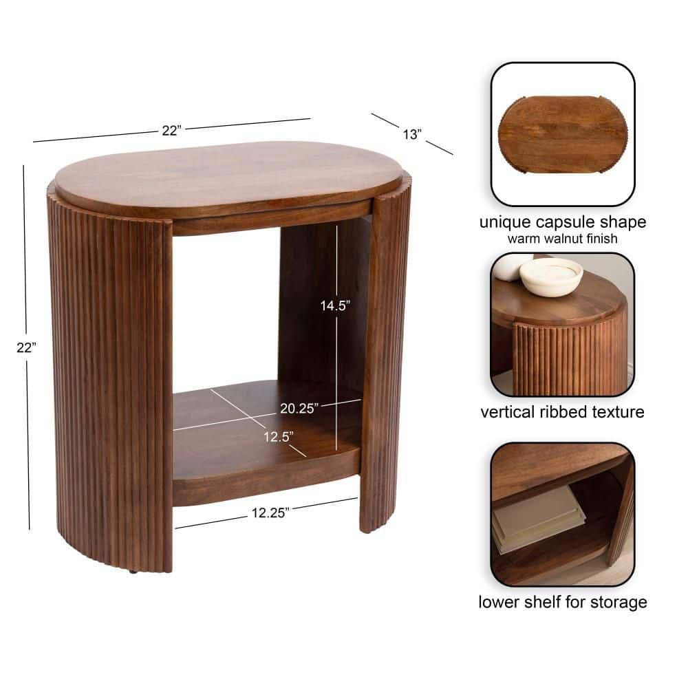 Cakora 22 in. Walnut Brown Oval Solid Wood End Table - thumbnail 4