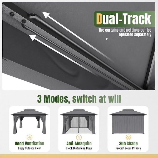 Sizzim Grey Outdoor Gazebo for Patio 12 ft. x 10 ft. Metal