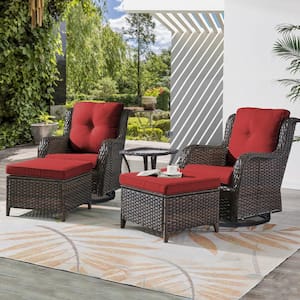 Carolina Brown 5-Piece Wicker Patio Conversation Set with Red Cushions