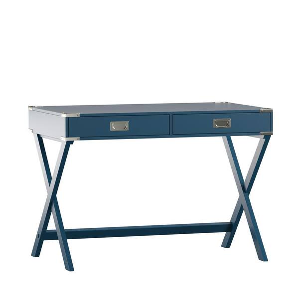 Homesullivan 42 In Blue Steel X Base Wood Accent Campaign Writing Desk 40e581a Bst