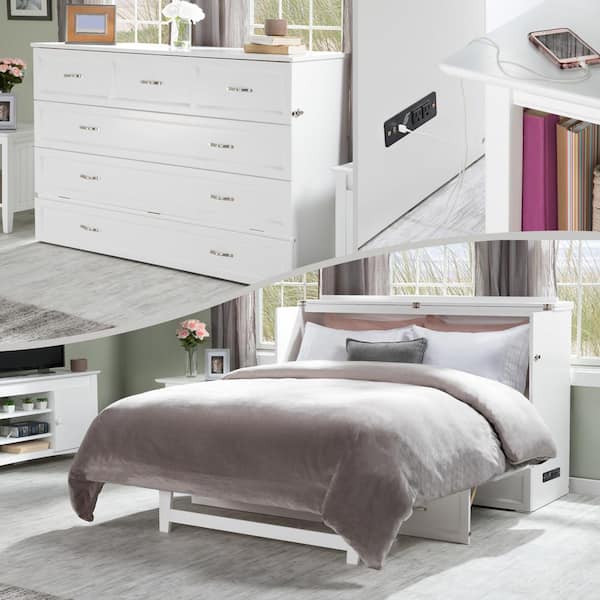 AFI Deerfield Murphy Bed Chest Queen White with Charging Station