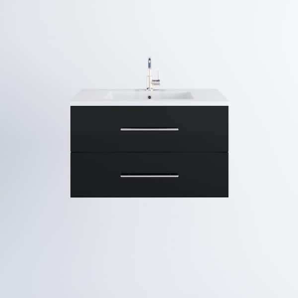 VOLPA USA AMERICAN CRAFTED VANITIES Napa 36 in. W x 20 in. D Single Sink Bathroom Vanity Wall Mounted in Glossy Black with Acrylic Integrated Countertop