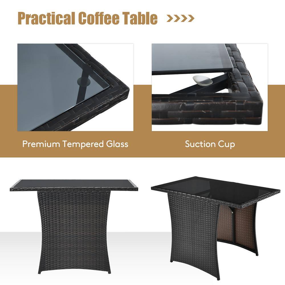 Gray 3-Piece Outdoor Bistro Set with Cushions and Tempered Glass Table