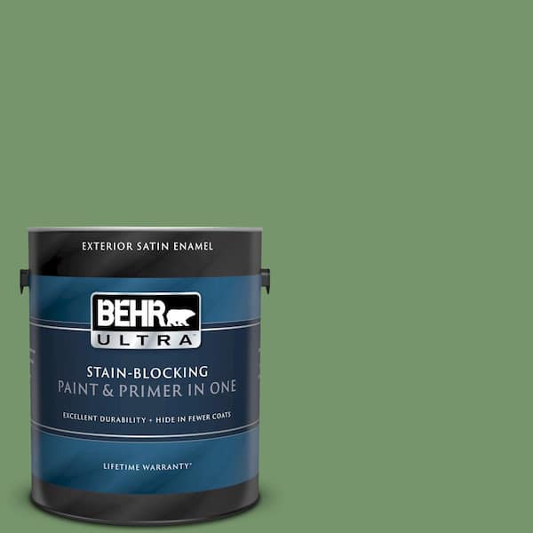 BEHR ULTRA 1 gal. #UL210-16 Botanical Green Satin Enamel Exterior Paint and Primer in One