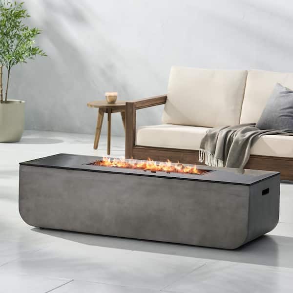 Unbranded Outdoor Patio Rectangle Composite Fire Pit Table 15 in. H, for Patio, Backyard, Deck, Light Gray plus Black