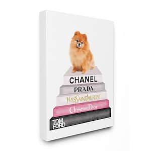 16 in. x 20 in. " Watercolor High Fashion Bookstack Pomeranian Dog" by Artist Amanda Greenwood Canvas Wall Art