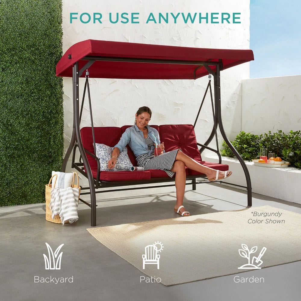 Dark Rust Steel Frame Outdoor Canopy Swing Glider with Cushions