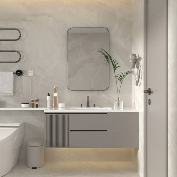 16 in. W x 24 in. H Small Modern Rectangle Stainless Steel Framed Bathroom Vainty Mirror Brushed Black