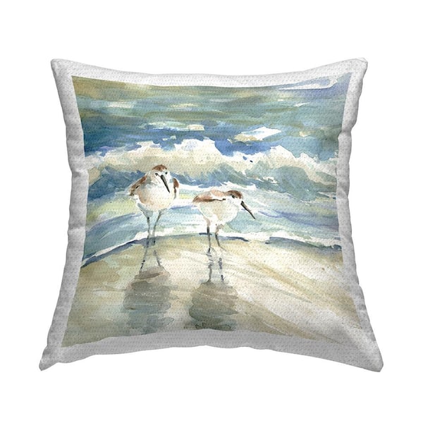 Stupell Industries Sandpipers with Shore Waves Blue Square Outdoor Throw Pillow