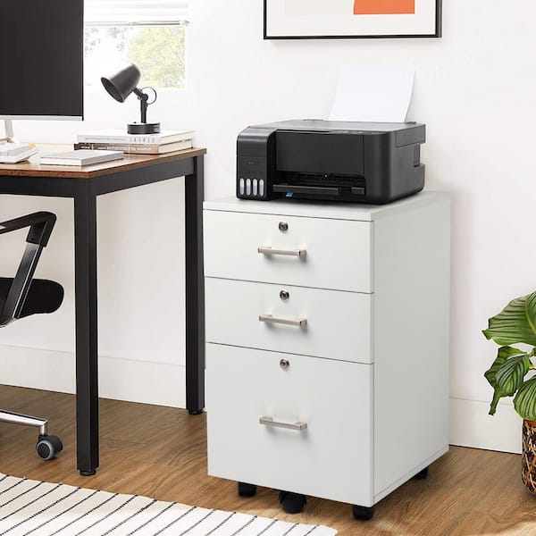 3-Drawers White Engineered Wood 19.69 in. Vertical File Cabinet with Lock