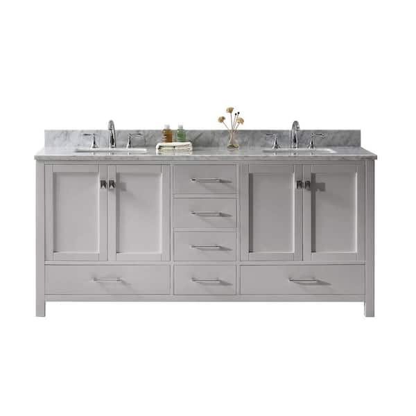 Virtu USA Caroline Avenue 72 in. W Bath Vanity in Cashmere Gray with Marble Vanity Top in White with Square Basin