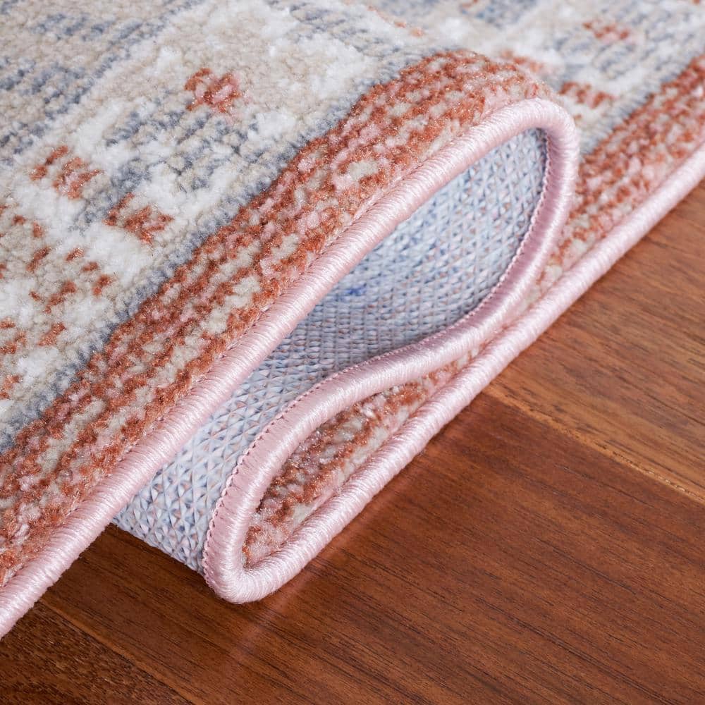 Blair Vintage Rose & Grey Hand-Knotted Synthetic Area Rug, 59"x84"