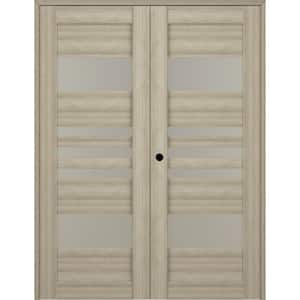 Leti 36 in. x 80 in. Right Hand Active 5-Lite Frosted Glass Shambor Wood Composite Double Prehung French Door