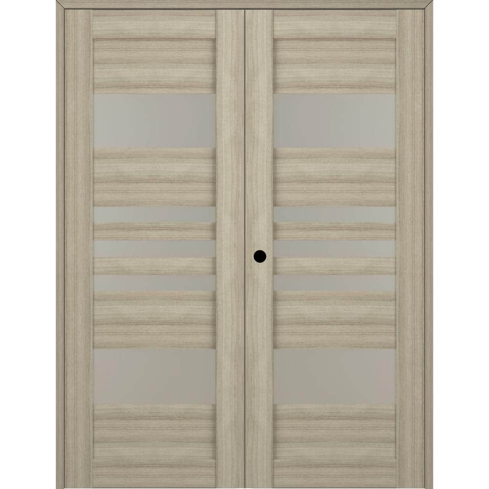 Shambor Pine and Frosted Glass 60" Double Prehung French Door