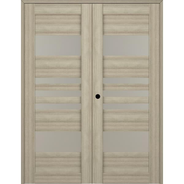 Belldinni Leti 64 in. x 80 in. Right Hand Active 5-Lite Frosted Glass Shambor Wood Composite Double Prehung French Door