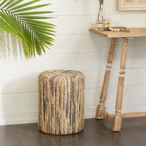 15 in. Multi Colored Woven Medium Cylinder Wood End Table