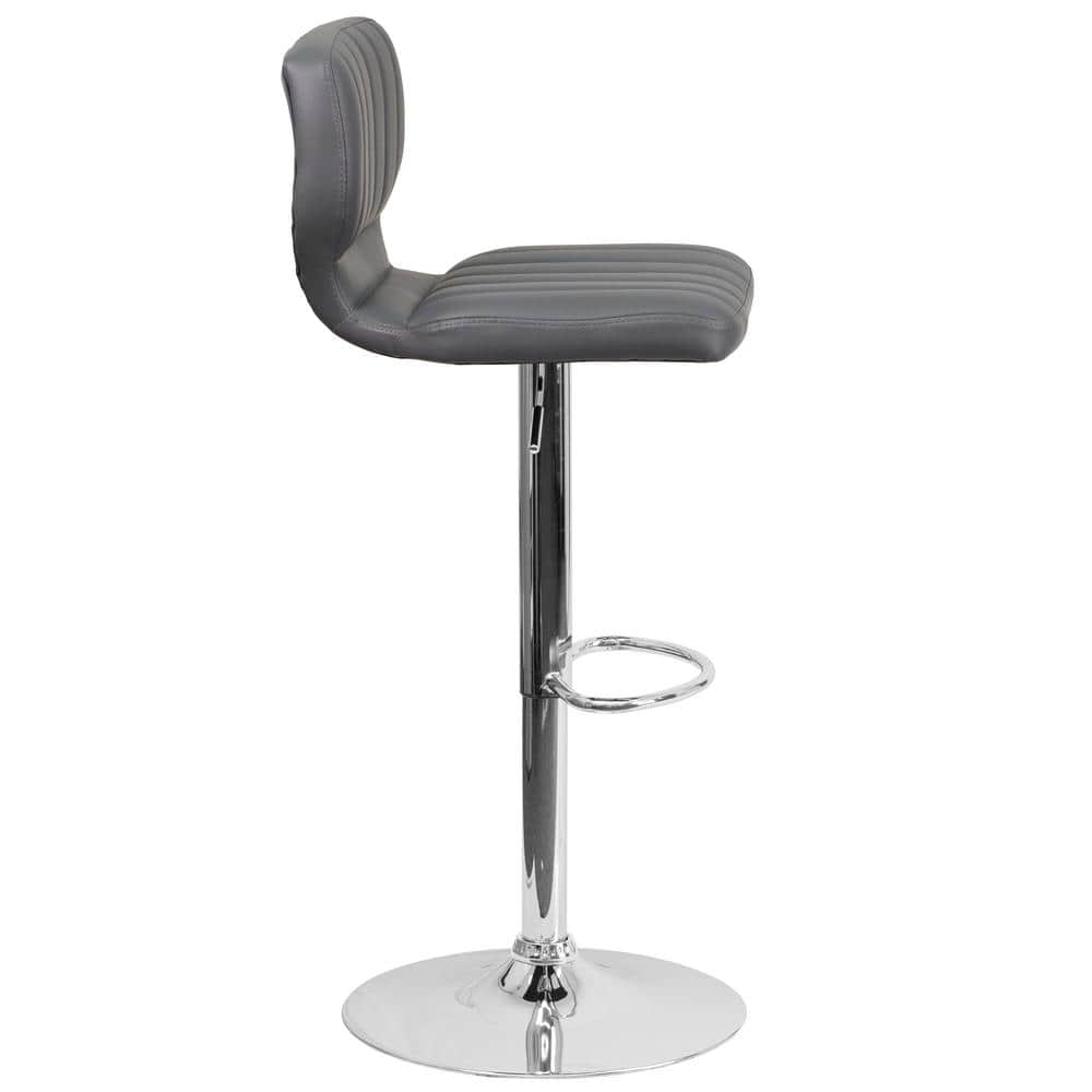 Elevate Gray Vinyl and Chrome Adjustable Swivel Barstool