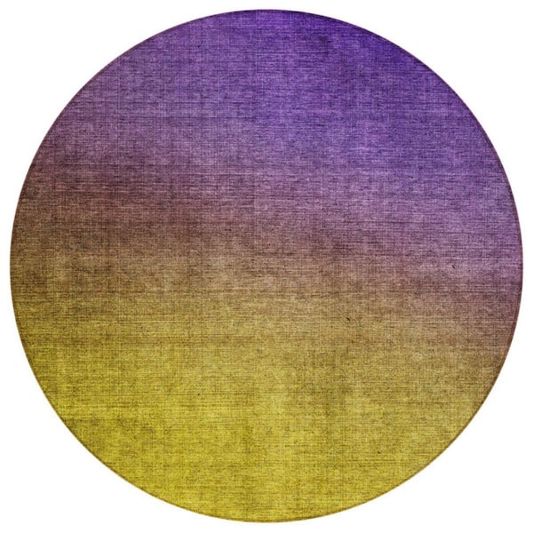 Purple, Gold, Blue 8 Round ft. Woven Abstract Polyester Round Indoor / Outdoor Area Rug