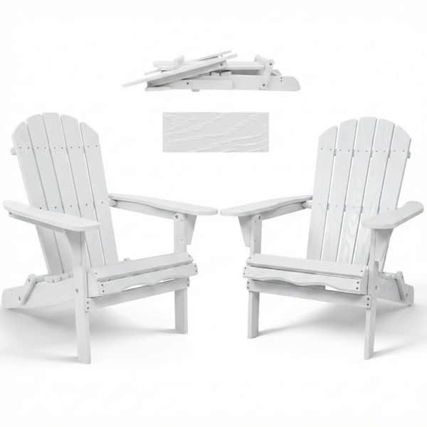 White Solid Wood Outdoor Folding Adirondack Chair Set(2-Pack)