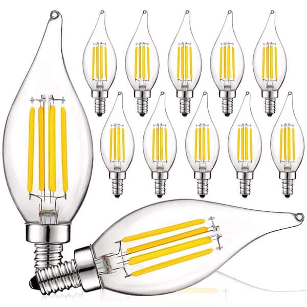 LUXRITE 60-Watt Equivalent 5-Watt E12 Base Chandelier LED Light Bulb 3500K Natural White Dimmable, Flame Tip (12-Pack)