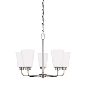 Kerrville 5-Light Brushed Nickel Chandelier Traditional Transitional Single Tier Hanging Chandelier with LED Bulbs