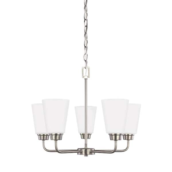 Generation Lighting Kerrville 5-Light Brushed Nickel Chandelier Traditional Transitional Single Tier Hanging Chandelier with LED Bulbs