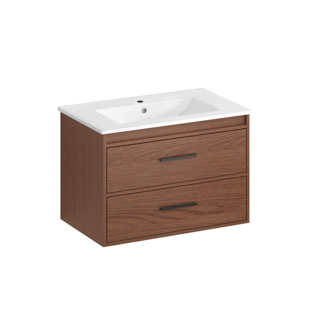 30 in. Wall-Mount Reddish Brown Bath Vanity with White Ceramic Top Unassembled price history on PriceWatchPro