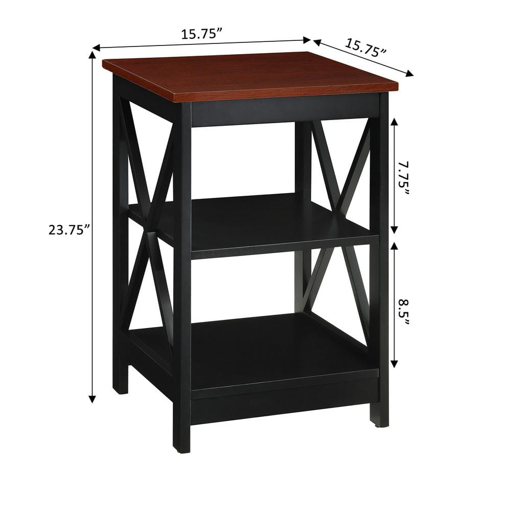 Cherry and Black Square Wood End Table with Shelves