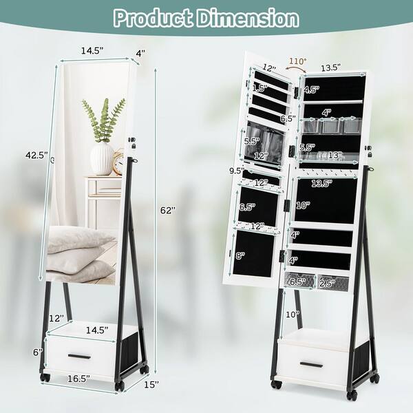 Costway Jewelry Cabinet Armoire Full Length Mirror Lockable